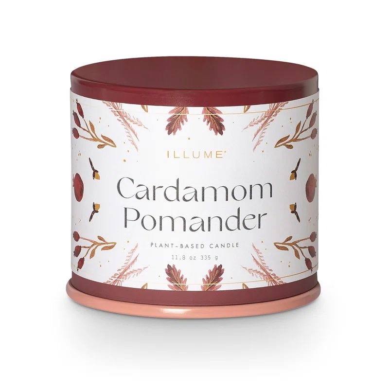 Red Fall Soy Scented Tin Candle with Cardamom Pomander