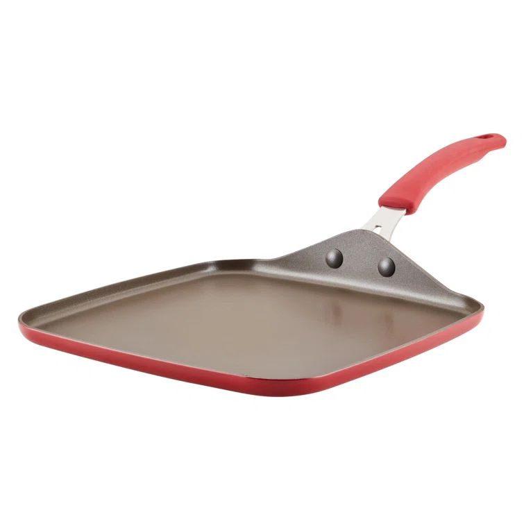 Red Aluminum Nonstick Square Stovetop Griddle Pan, 11-Inch