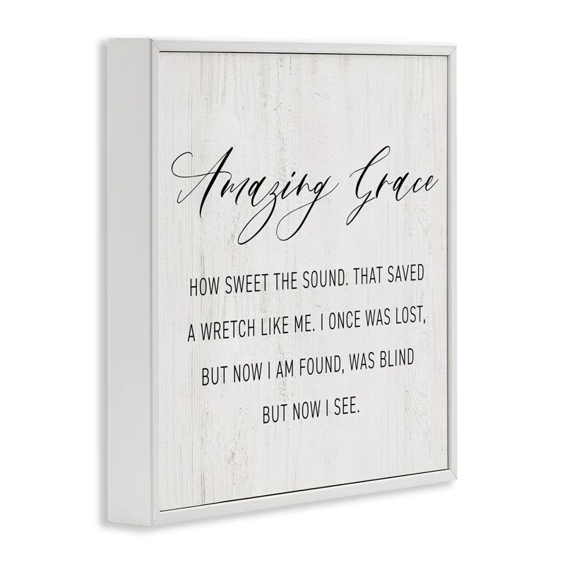 Amazing Grace Religious Print on Canvas with White Frame
