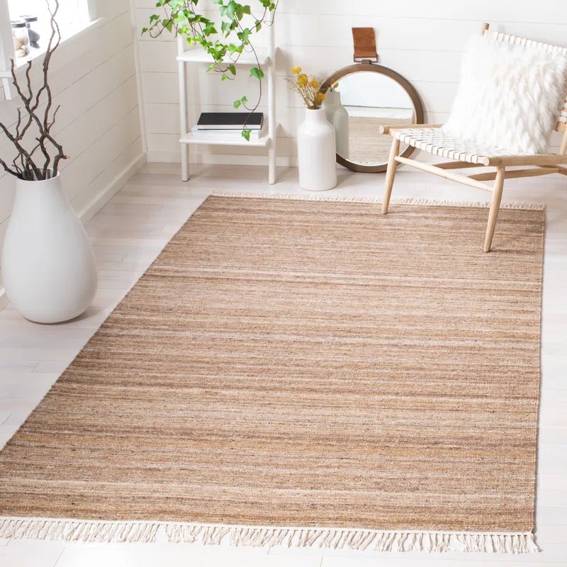 Handmade Beige and Yellow Wool Flat Woven Area Rug