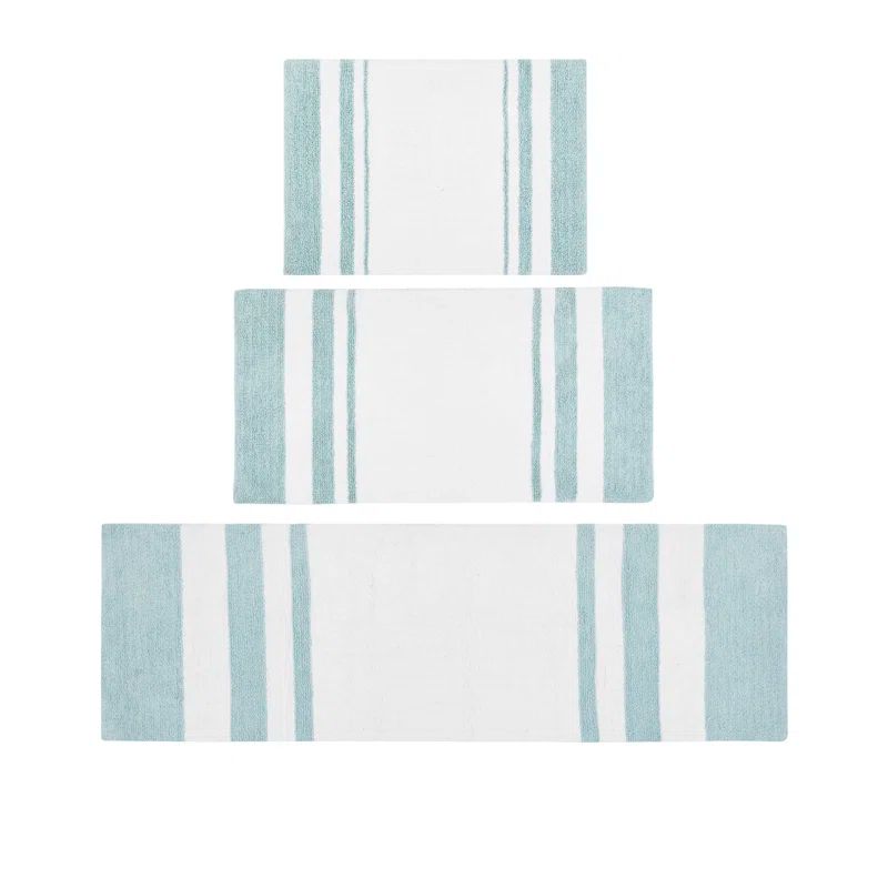 Aqua and White Cotton Reversible Bath Rug 20'' x 30''