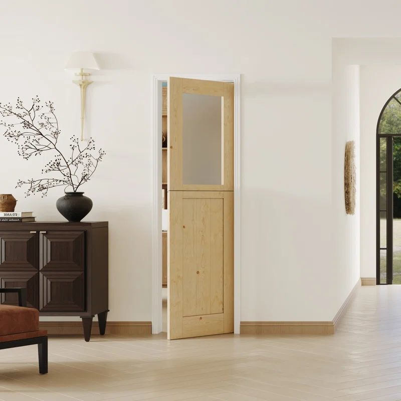 24 in x 80 in Natural Pine Interior Dutch Door with Frosted Glass