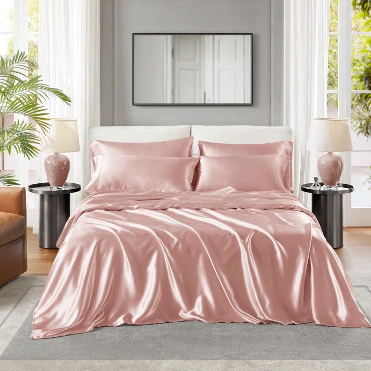 Blush Satin Full Sheet Set with Stain Protection