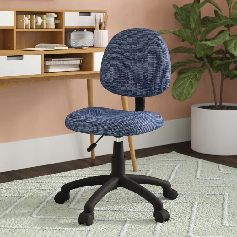 Ergonomic Blue Fabric Armless Swivel Task Chair