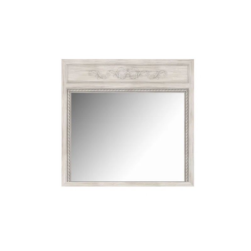 Antique White Rectangular Wood Transitional Mirror