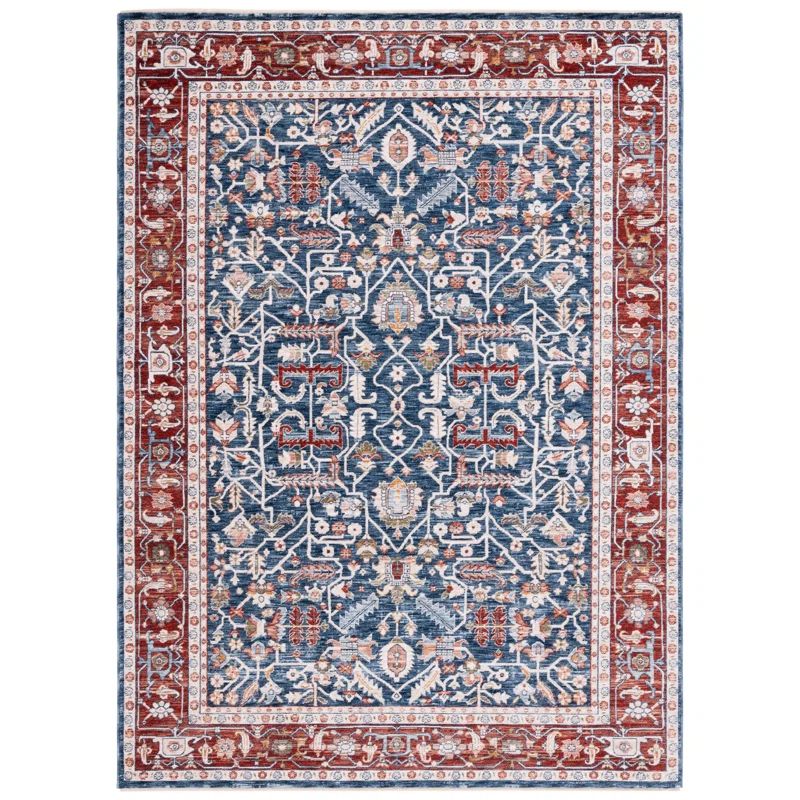 Hand-Knotted Red and Navy Stain-Resistant Area Rug