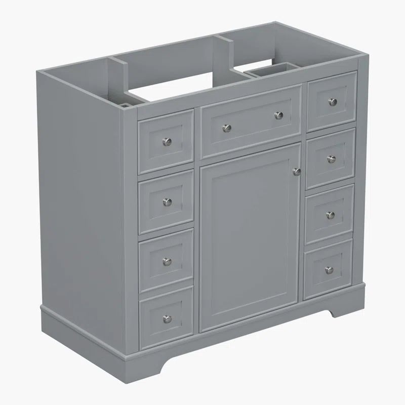 Gray MDF Freestanding Bath Vanity Cabinet with Chrome Hardware
