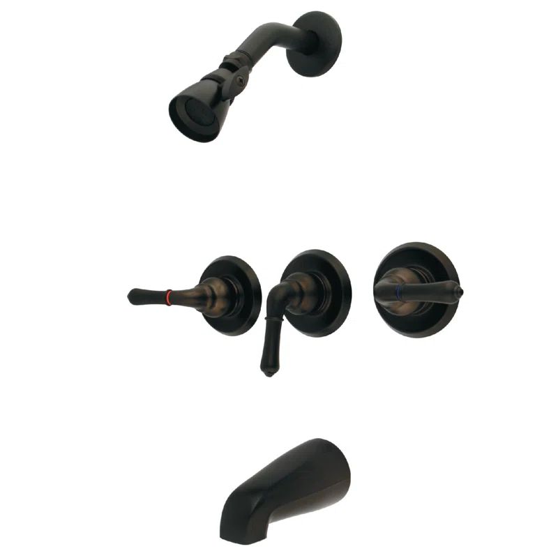 Oil Rubbed Bronze Triple-Handle Wall Mounted Tub and Shower Faucet