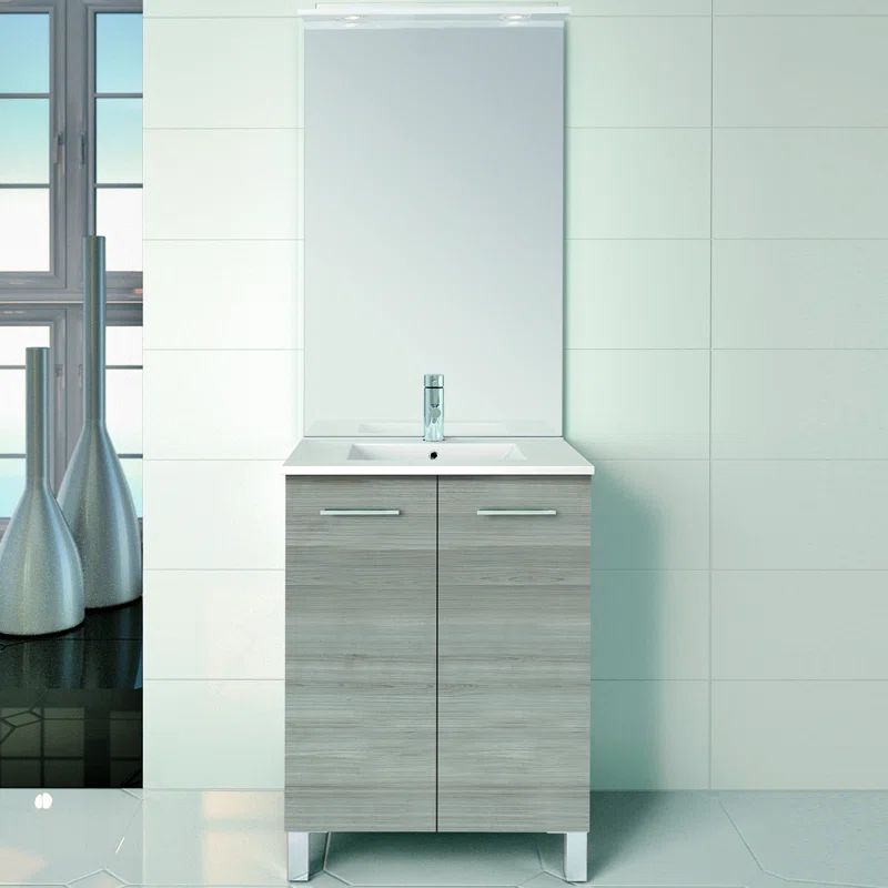 Sandy Grey 28" Freestanding Single Basin Vanity with Ceramic Top