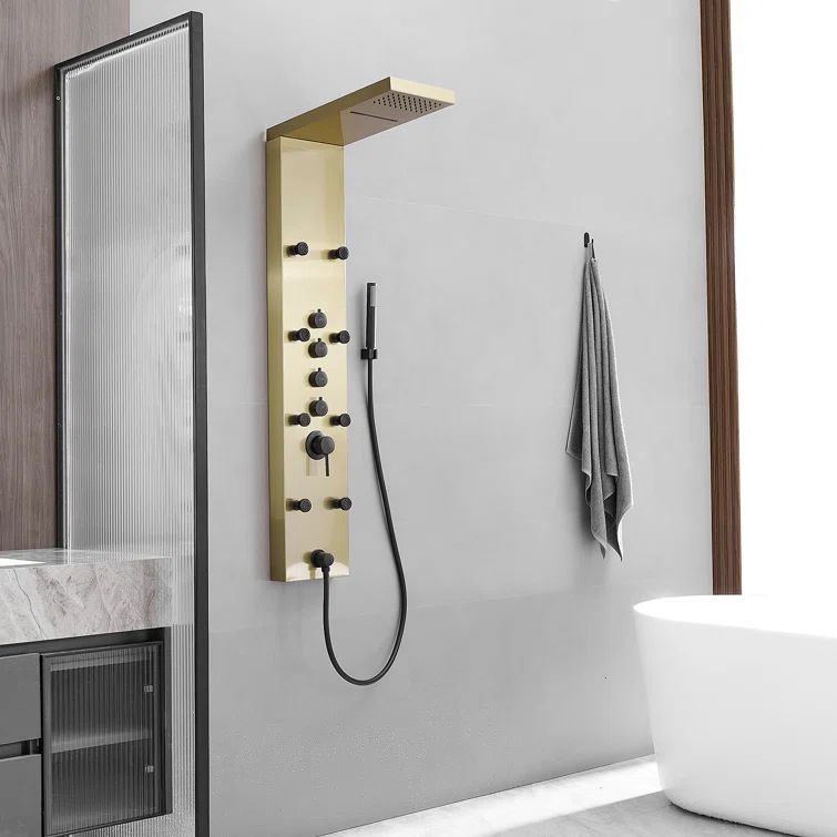Black Gold Stainless Steel 8-Jet Rainfall Shower Panel System