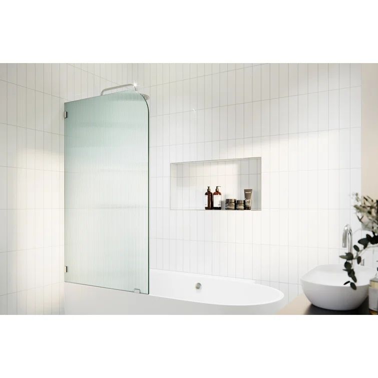 Aurora 58.25" Frameless Fluted Glass Bath Panel with Chrome Finish