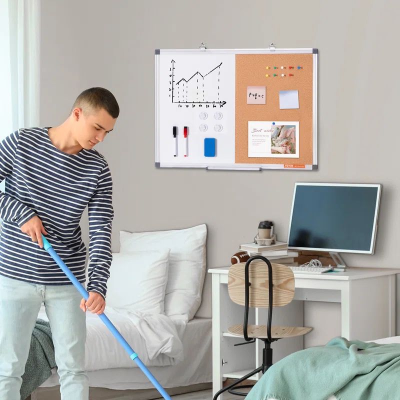 24" x 18" White Magnetic Dry Erase and Cork Board Combo with Aluminum Frame