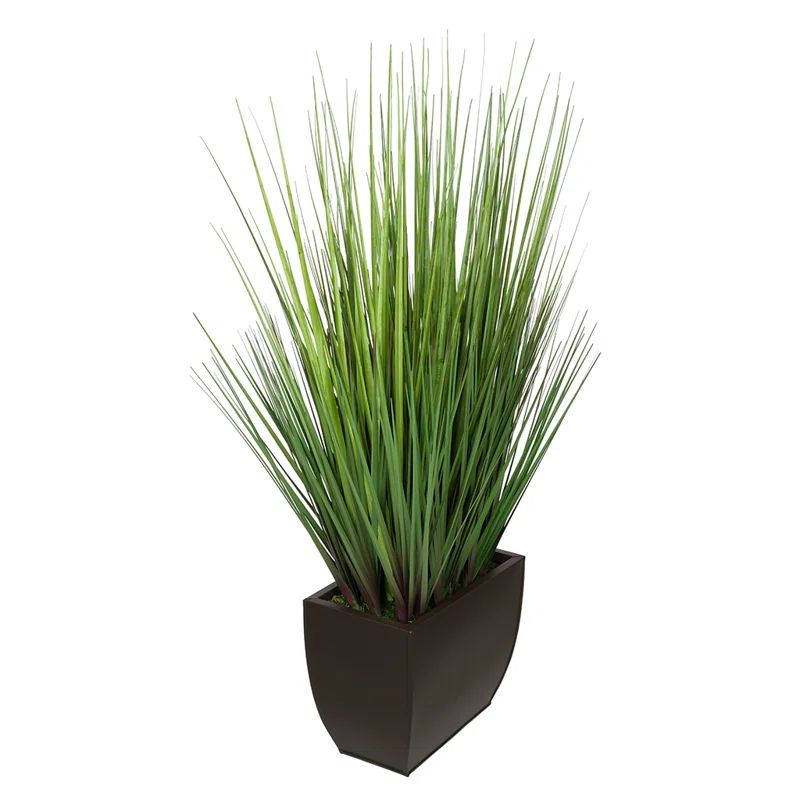 28" Green Faux Grass Topiary in Matte Brown Zinc Planter