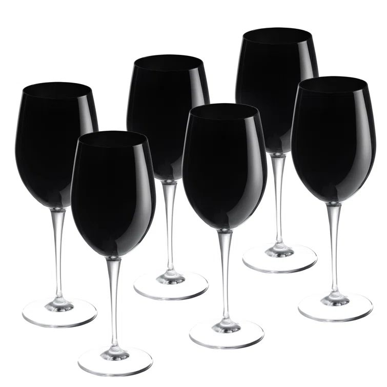 Elegant Black Crystal Wine Goblets Set of 6