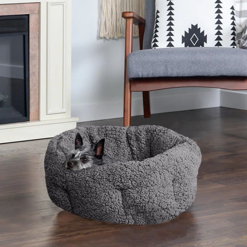 Small Charcoal Gray Faux Fur Outdoor Pet Bed