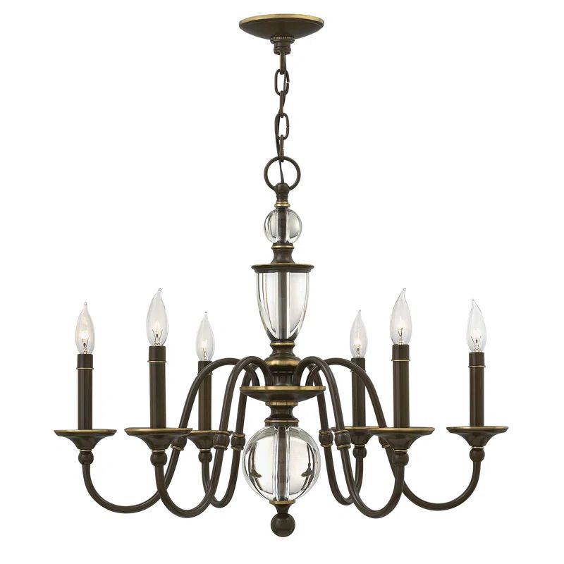 Eleanor 6-Light Oiled Bronze Crystal Candle Chandelier