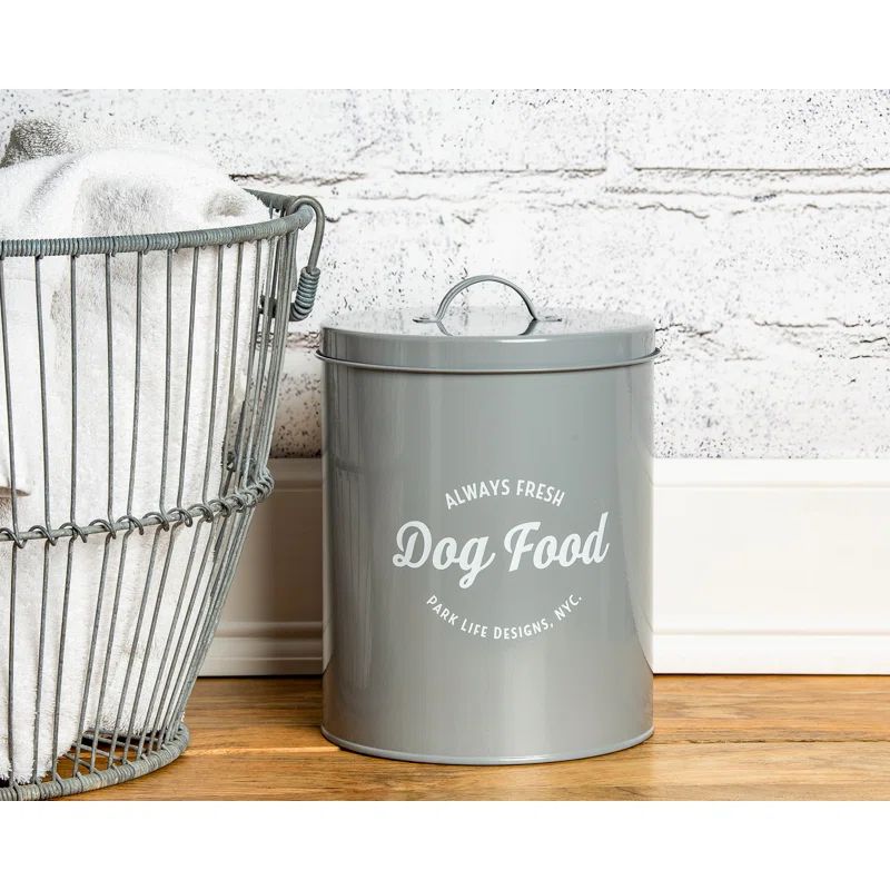Gray Metal Airtight Dog Food Storage Canister