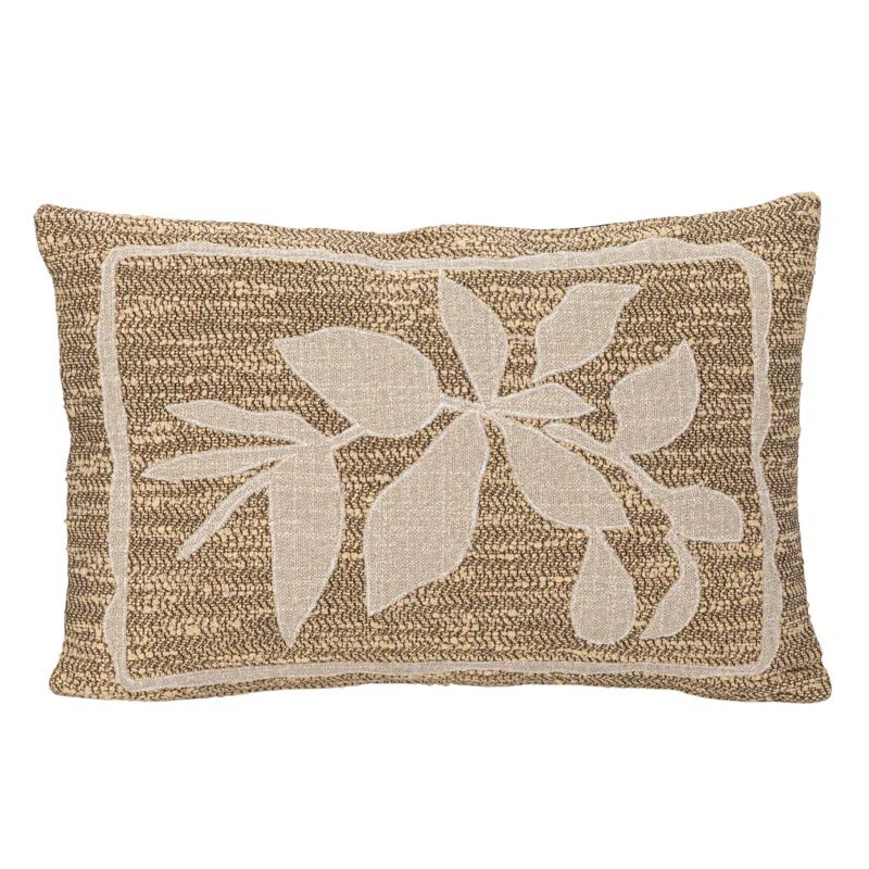 Tan and Brown Woven Botanical Lumbar Pillow