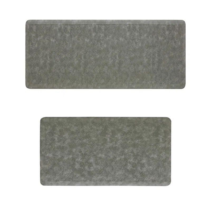 Light Gray Embossed Faux Leather Anti-Fatigue Kitchen Mat Set