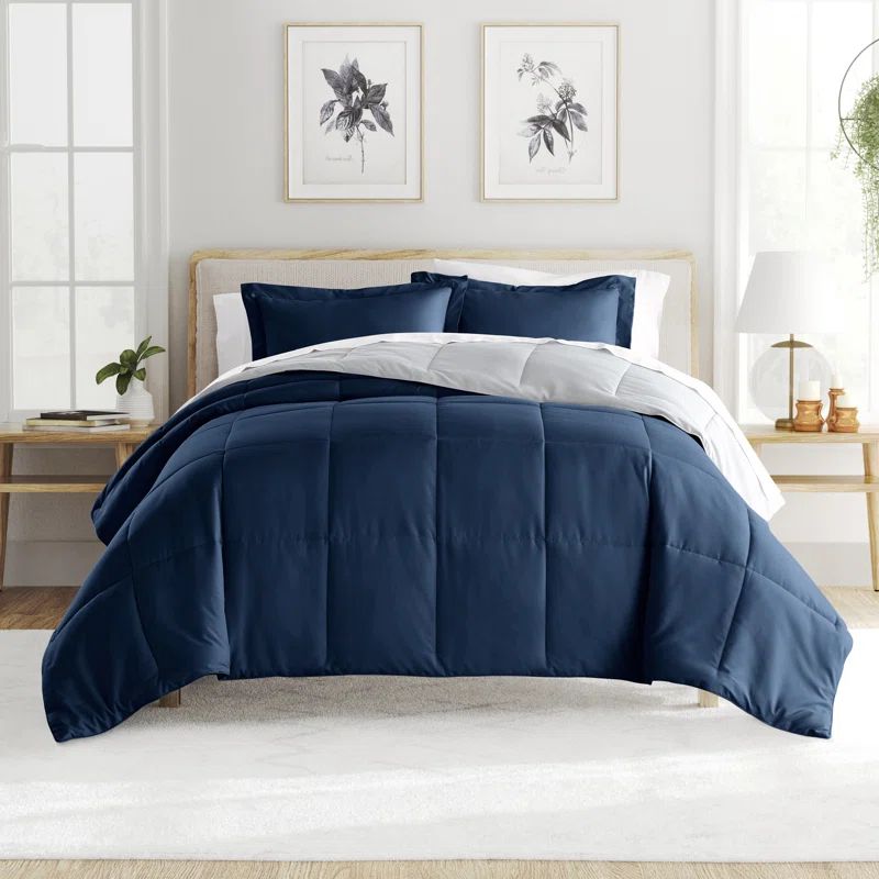 Navy Twin Reversible Down Alternative Microfiber Comforter Set