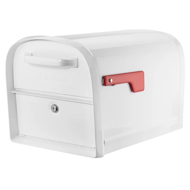 Large White Steel Lockable Post Mount Mailbox