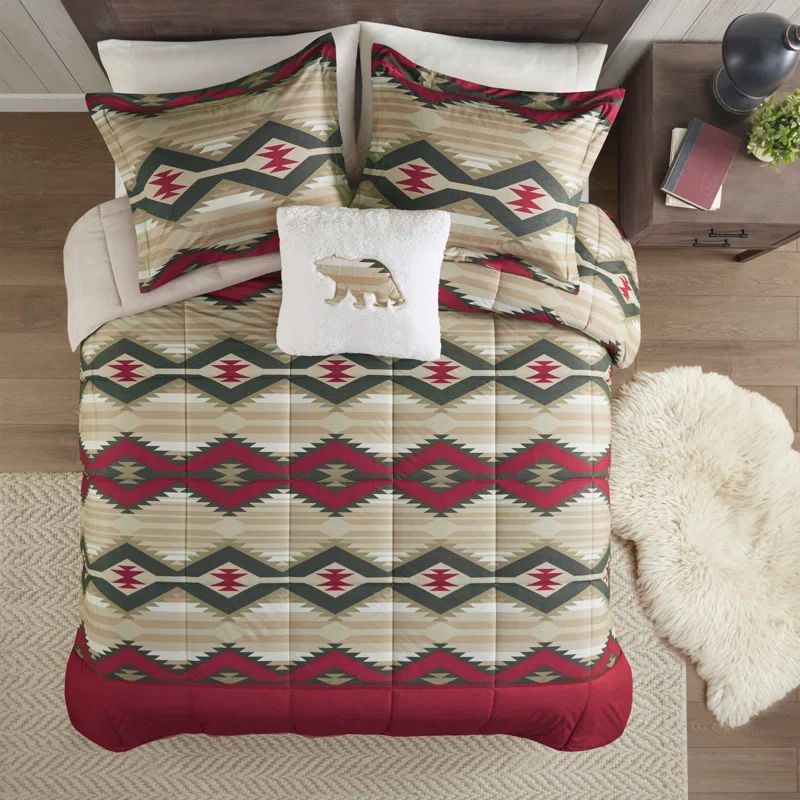 Full Red Southwestern Down Alternative Microfiber Comforter Set
