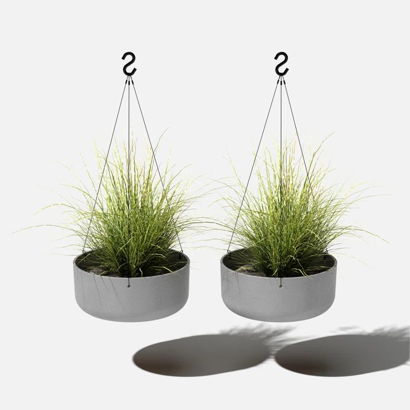 Gray Plastic-Stone Hanging Outdoor Planter Set, 14-inch