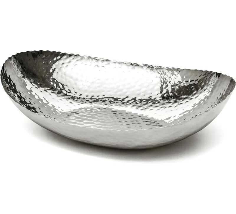 Polished Stainless Steel Hand Hammered Decorative Bowl, 12.75 inch