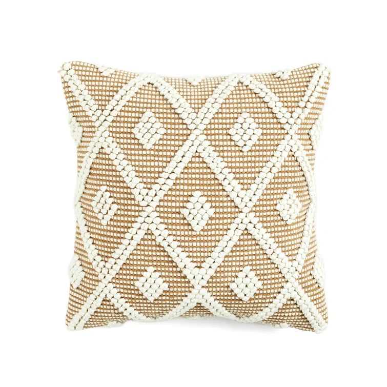 20"x20" Neutral Diamond Textured Cotton-Poly Throw Pillow Cover
