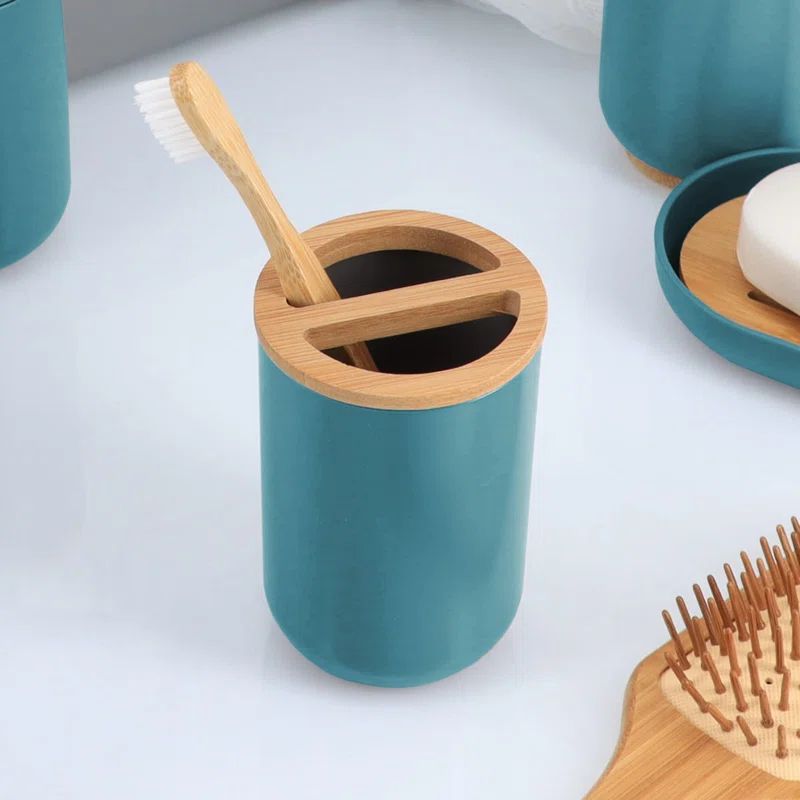 Evideco PADANG Toothbrush Holder & Toothpaste Holder with Bamboo Top
