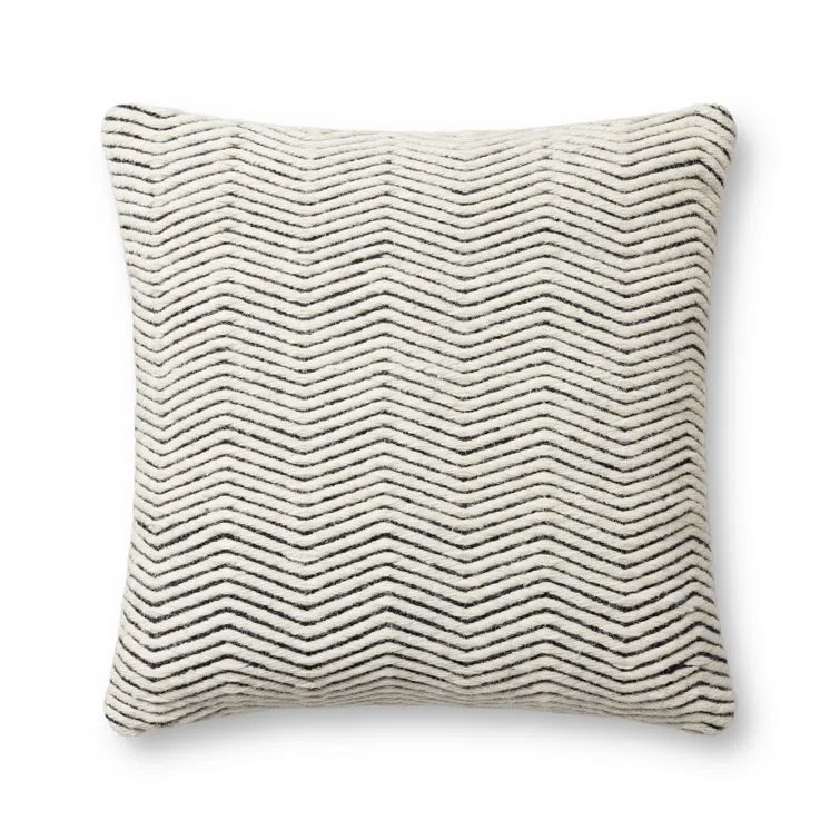 Ivory Chevron Wool Cotton Polyester 22'' Throw Pillow