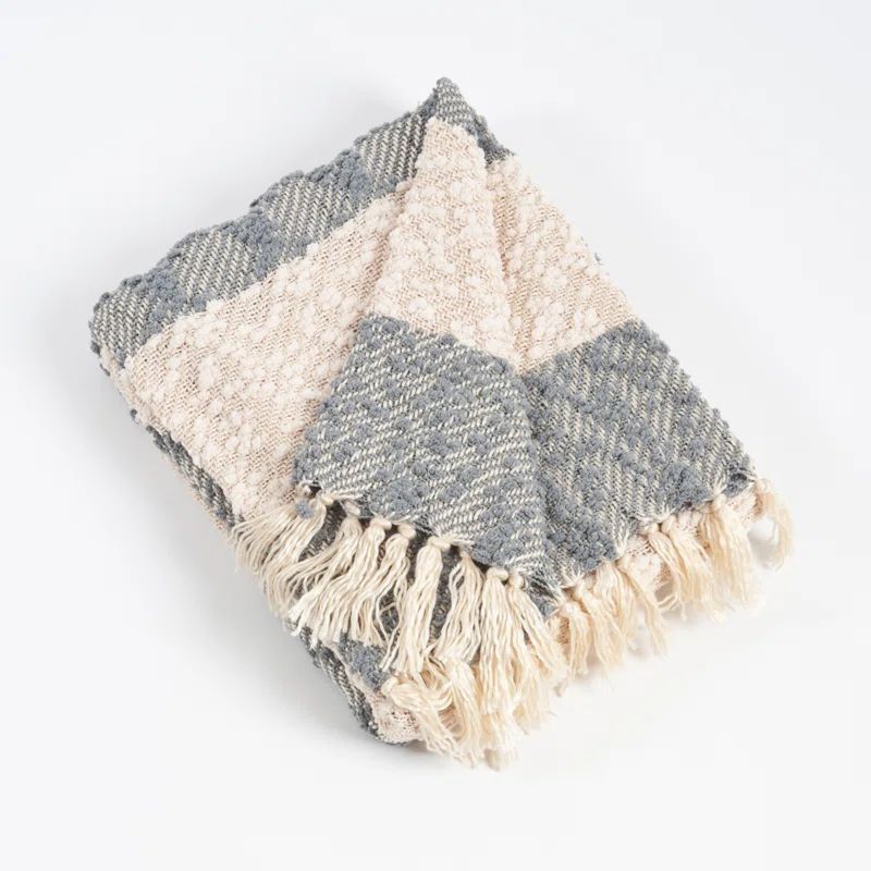 Gray and Beige Striped Faux Fur Reversible Throw Blanket