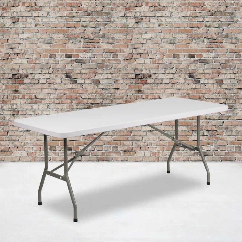 72'' White Plastic Folding Table with Gray Metal Frame