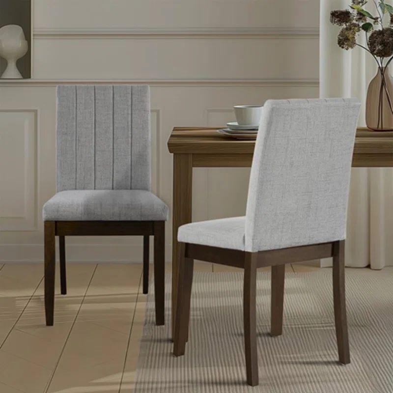 Light Gray Upholstered High Back Parsons Side Chair with Wood Legs