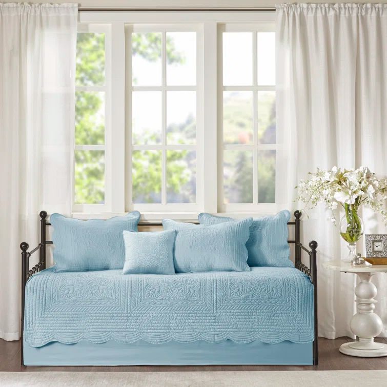 Blue Microfiber Reversible Scalloped Edge Daybed Cover Set