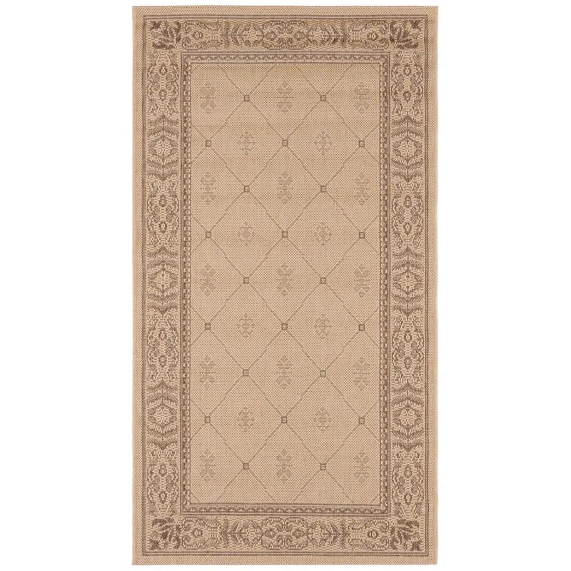 Natural Beige Synthetic Outdoor Area Rug with Floral Motif