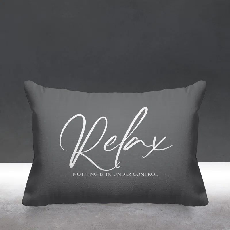 Gray and White Spun Polyester Indoor/Outdoor Pillow