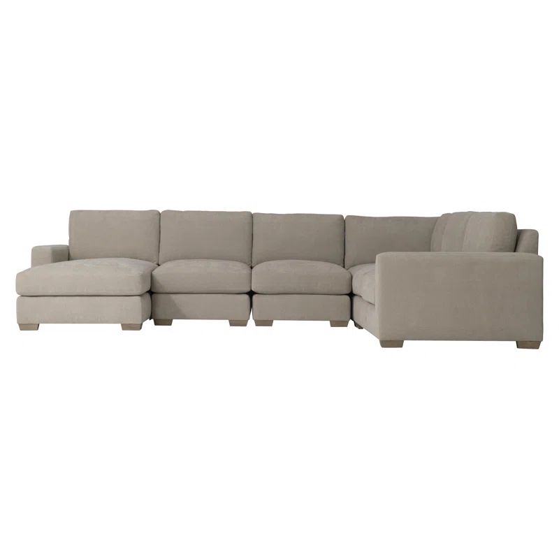 Beige Fabric Pillow Back Sectional Sofa with Track Arms