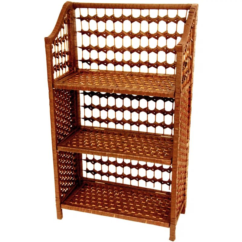 Honey-Toned Rattan Style 33" Book Display Shelf