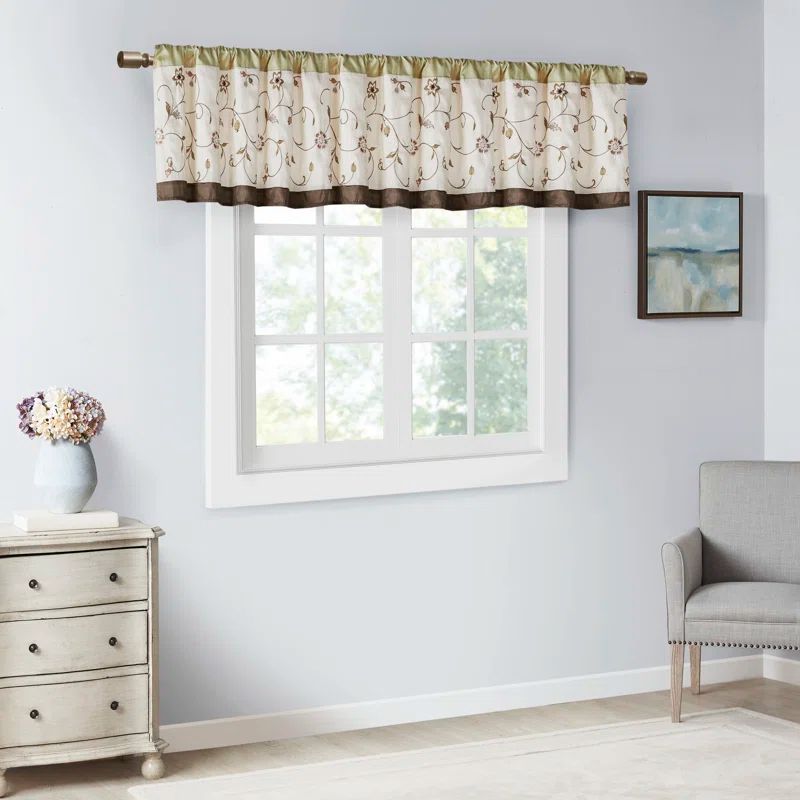 Green and Brown Floral Embroidered Sill Length Valance