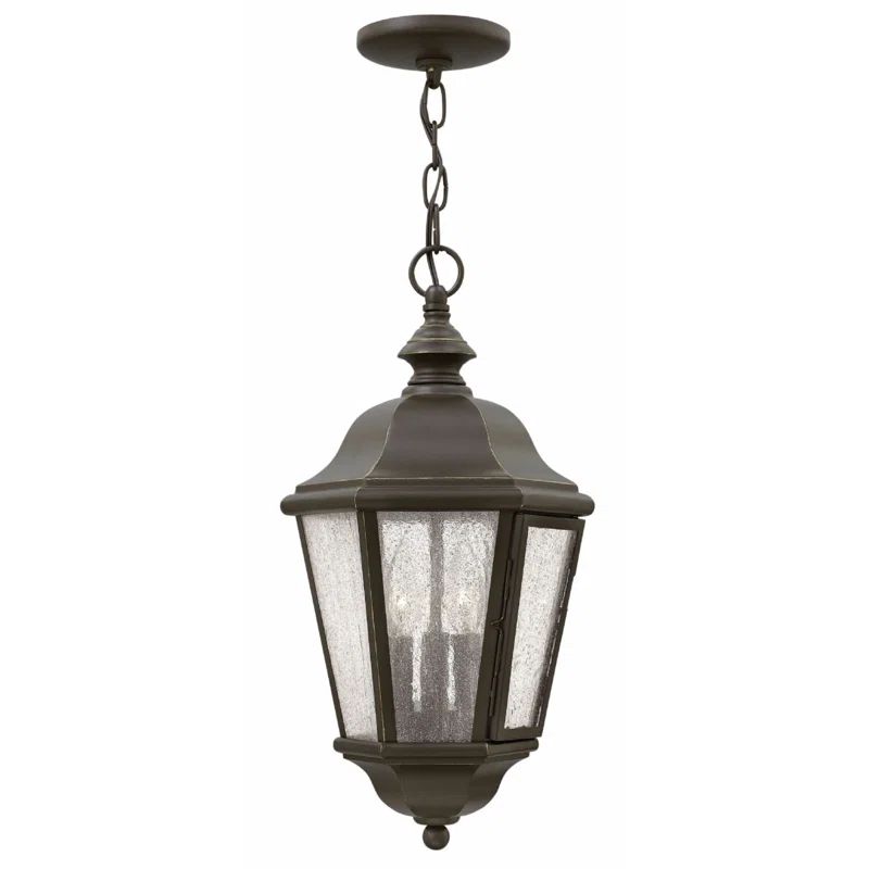 Edgewater Elegance 3-Light Oil Rubbed Bronze Outdoor Hanging Lantern with Clear Seedy Glass