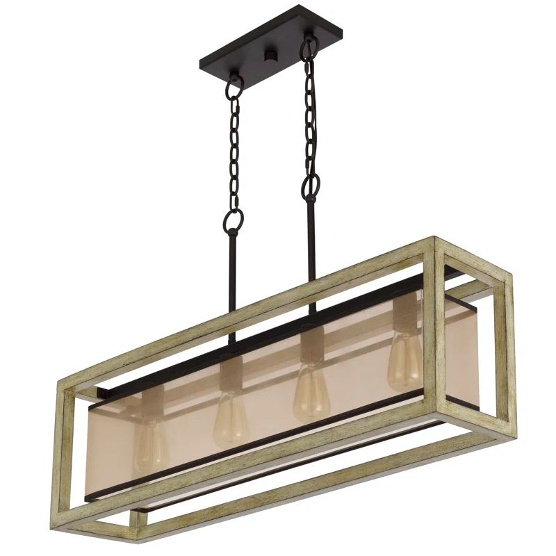 Palencia 15.5'' Black Rubber Wood Island Chandelier with Organza Shade