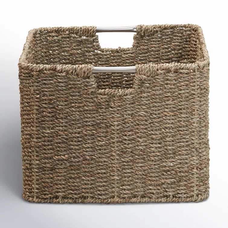 Natural Seagrass Square Wicker Basket with Metal Handles