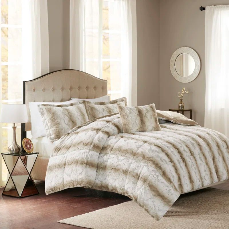 Sand Faux Fur Down Alternative Comforter Set, Full