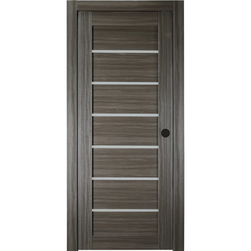 Gray Oak 18" x 80" Frosted Glass Composite Prehung Interior Door