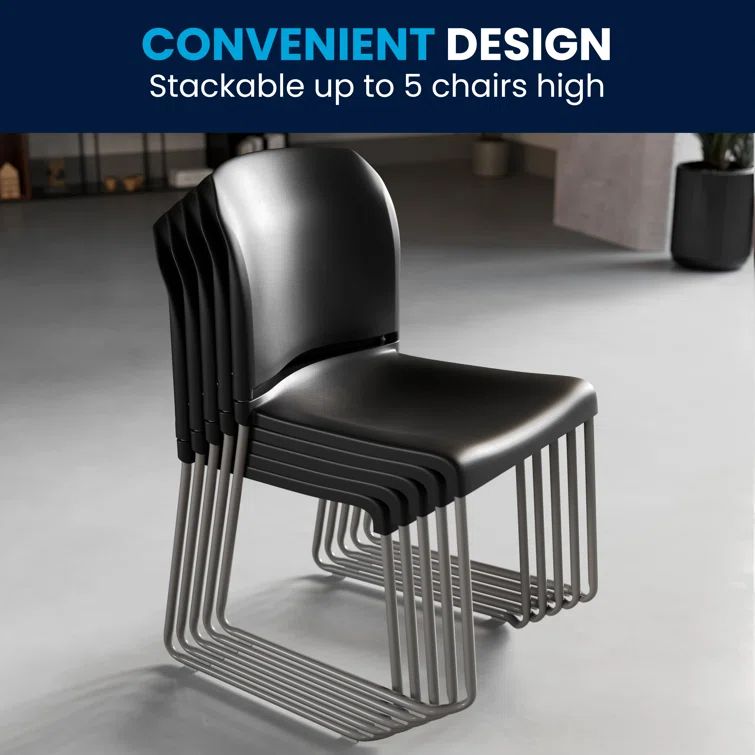Black Ergonomic Mid-Back Stackable Office Chairs, Set of 5