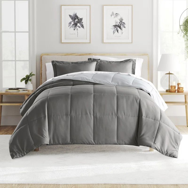 Twin Gray Reversible Down Alternative Microfiber Comforter Set