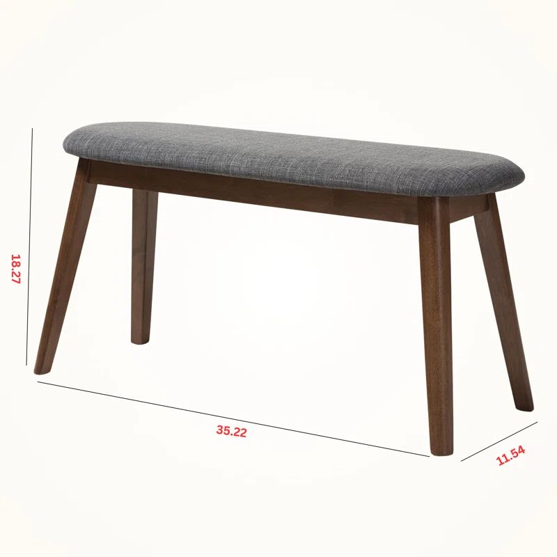 Easton Dark Grey Fabric & Walnut Wood Mid-Century Modern Bench