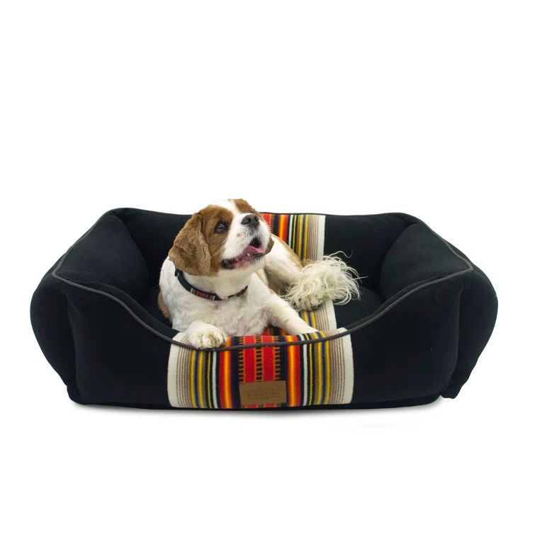 Medium Black Orthopedic Dog Bed with Striped Fleece Cover