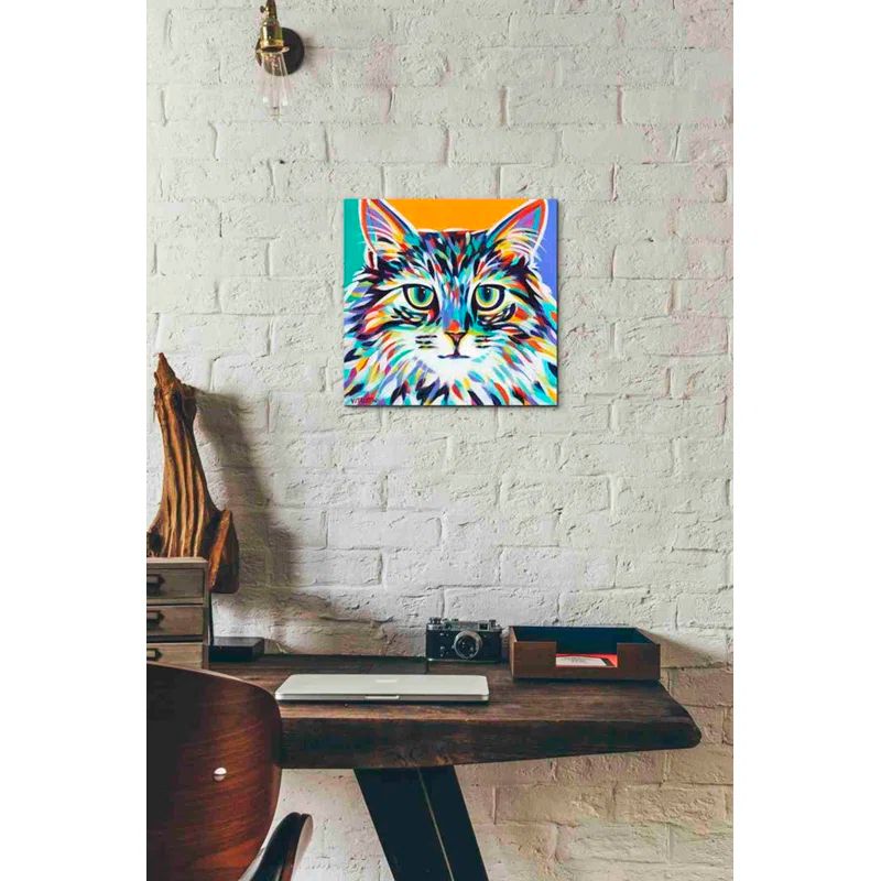 Vibrant Multicolor Cat Canvas Wall Art, 12" x 12"